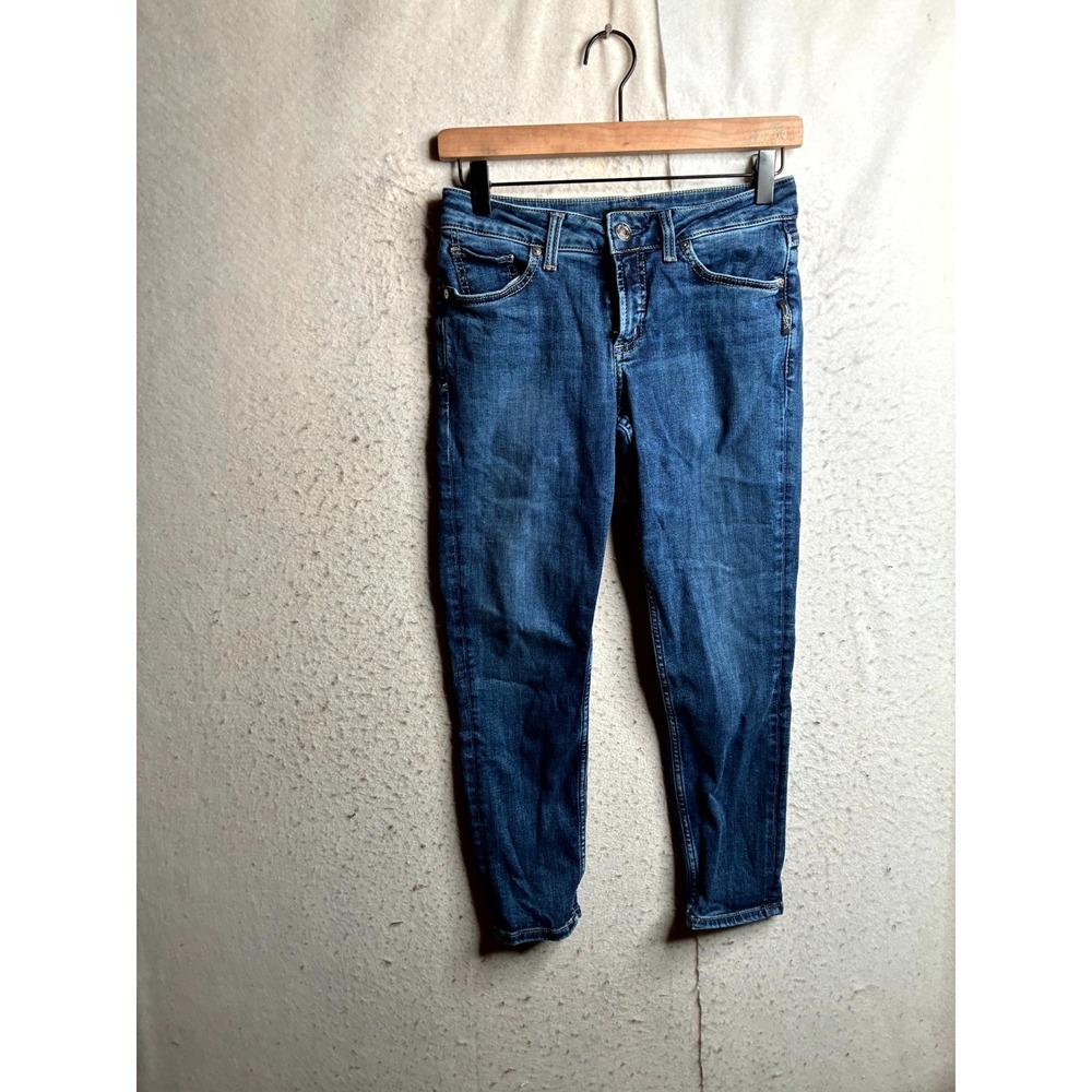 Silver Jeans Co. Suki Skinny Crop Womens 26x25 Blue Whisker Denim Cotton Stretch